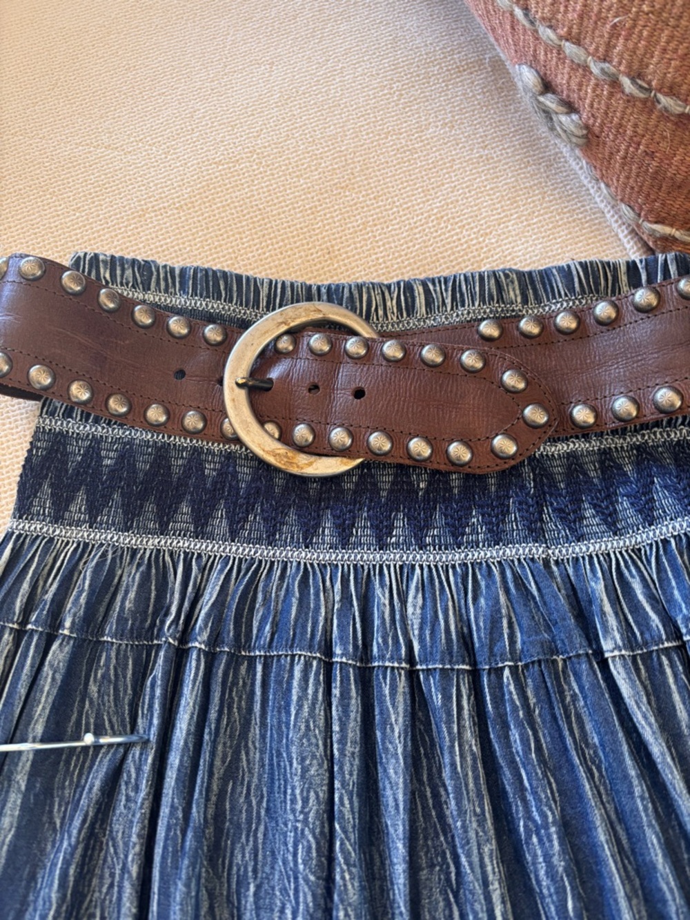 DREFBUFY shirted Waist Denim Blue Printed Skirt